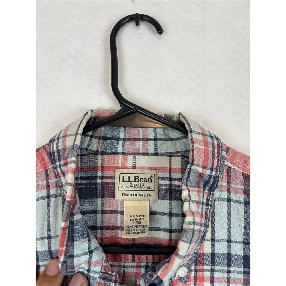 L.L.Bean Traditional Fit Plaid Button Front Shirt Men’s Large Regular Preppy